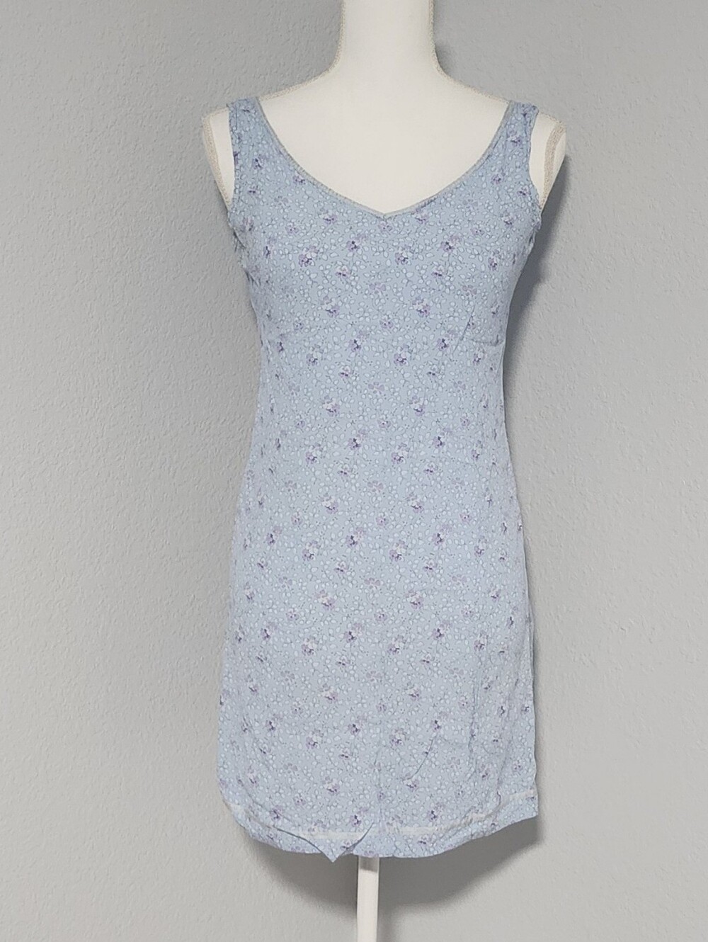 Vintage Y2K GAP Sleeveless Baby Blue Floral Slip Mini Dress Womens Extra Small